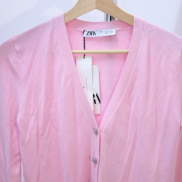 ZARA Soft Pink Button-Up Cardigan Size SMALL NWT - Picture 8 of 9
